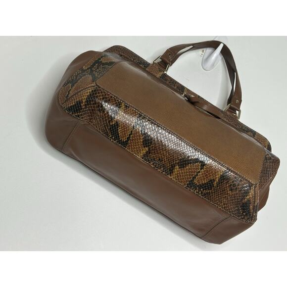 COLE HAAN Large Tan Leather Reptile Trip Handel Satchel Doctors Bag - Picture 3 of 12